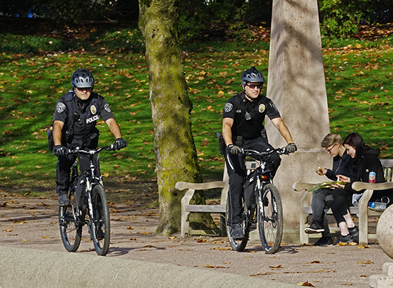 The police bike patrol at Downtown Park