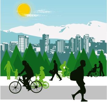 image of pedestrian and bicyclists illustration