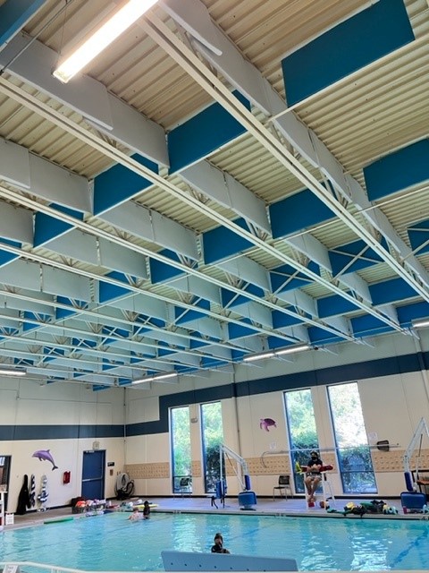 image of sound panels on ceiling at the warm springs pool at Bellevue Aquatic Center