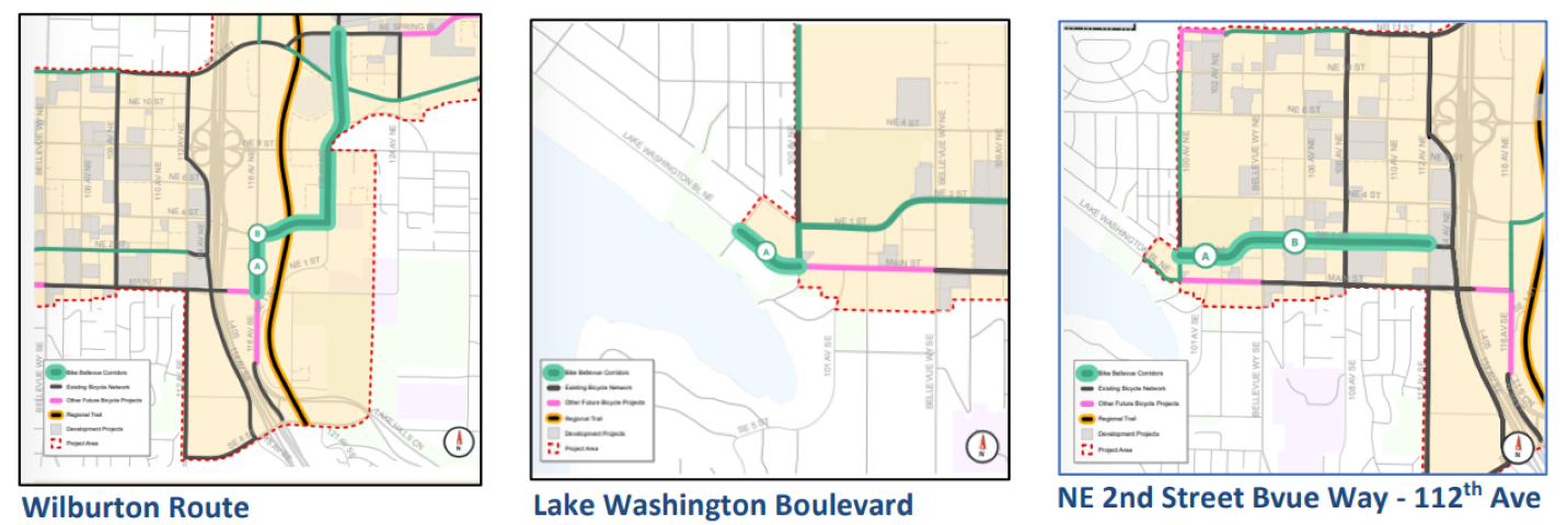 Map of Bike Bellevue corridors moving forward.