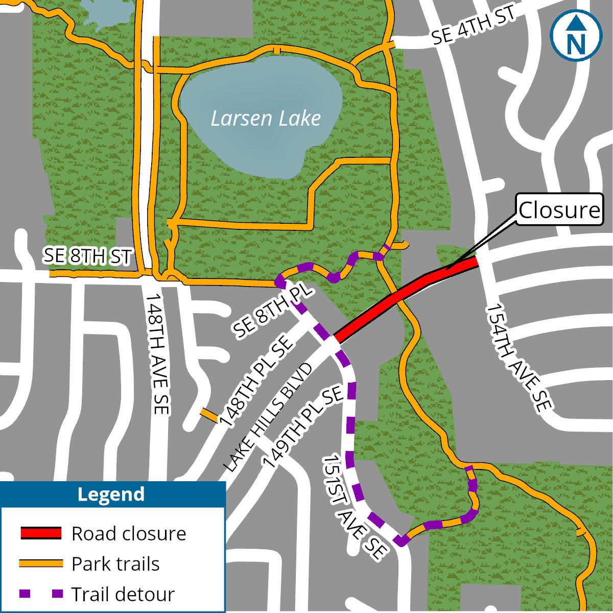 Kelsey Creek at Lake Hills Boulevard Lake to Lake Trail Detour
