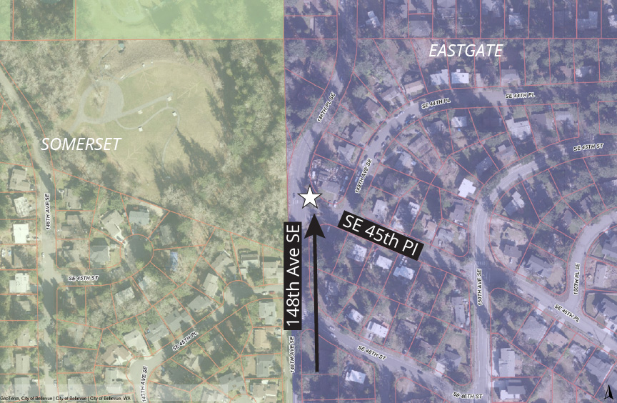 Image of map showing proposed sign location at 148th Ave SE and SE 45th Pl