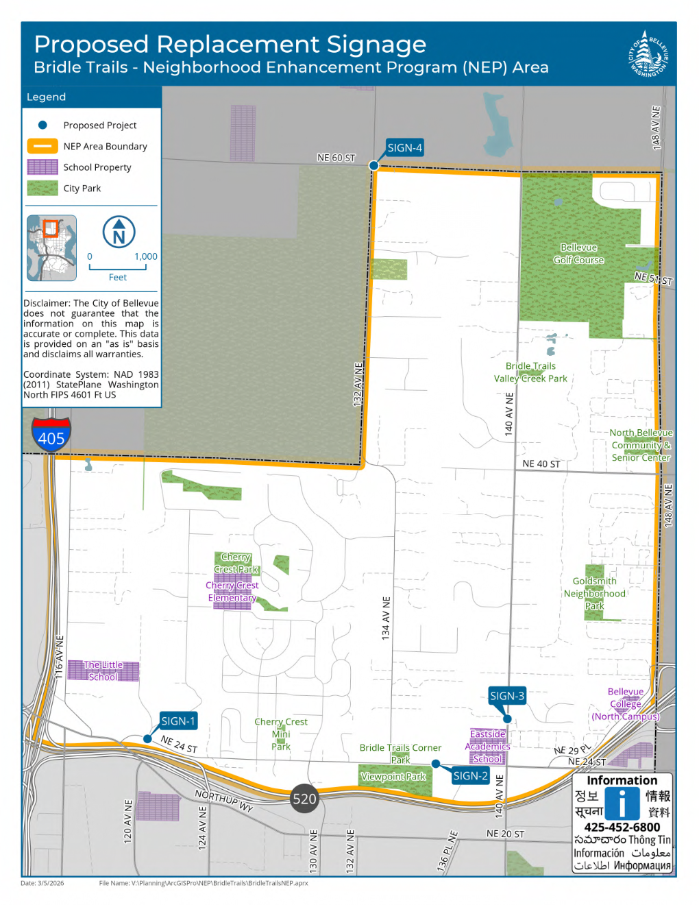 Map of proposed Bridle Trails signage locations