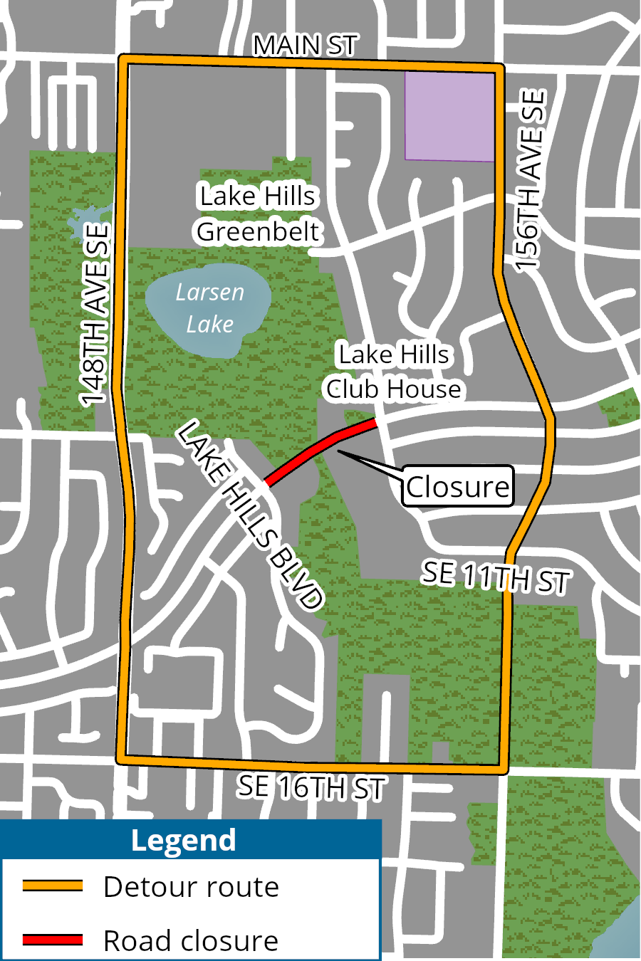 Kelsey Creek at Lake Hills Boulevard Detour Map