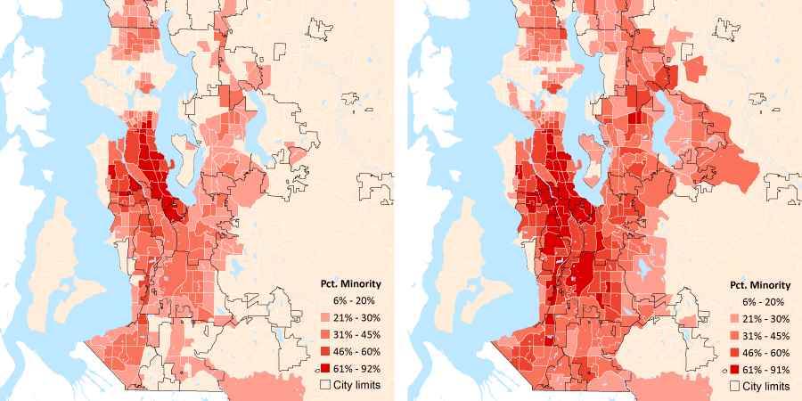 image of Percent Minority in 2000 and 2010 by Census Tract