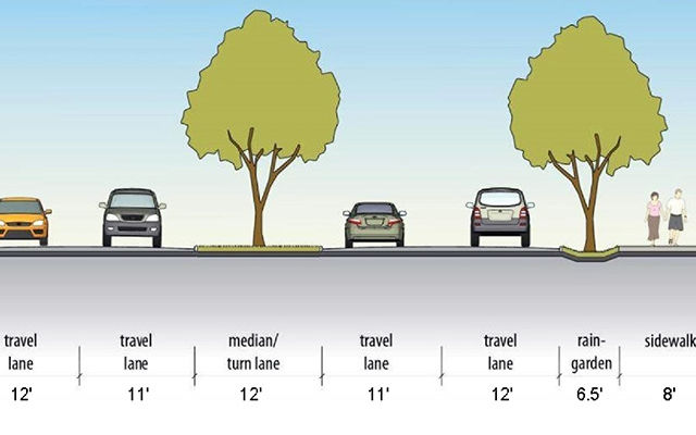 The revamped 124th Avenue Northeast is visualized with additional lanes and a sidewalk.
