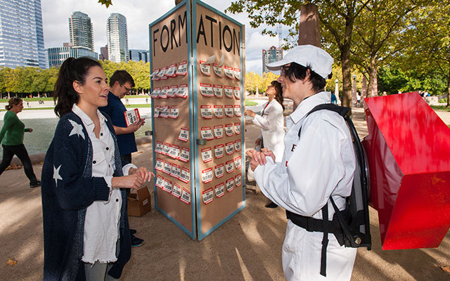 Artists engage with passersby at the 2018 Bellwether arts festival.