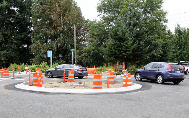 This "mini-roundabout" at 138th Avenue Southeast and Southeast 40th Street makes the way to and from Tyee Middle School safer.