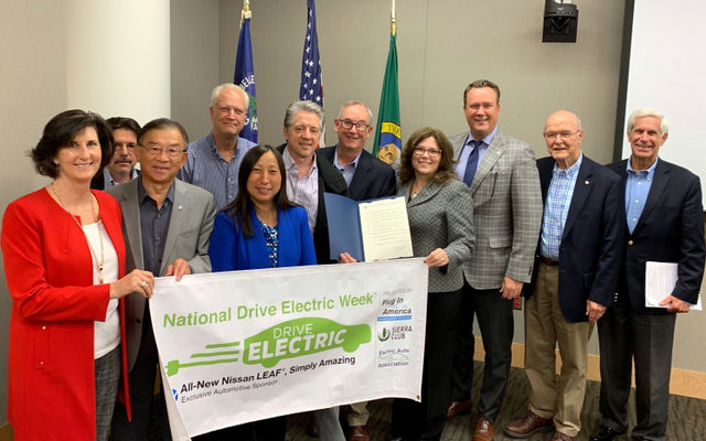 City Council Poses for Drive Electric Week Proclamation