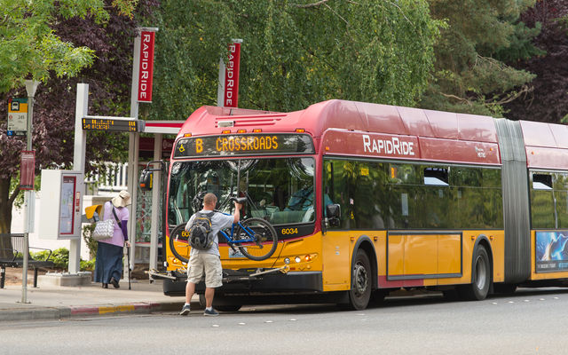 Image of a RapidRide bus in Bellevue