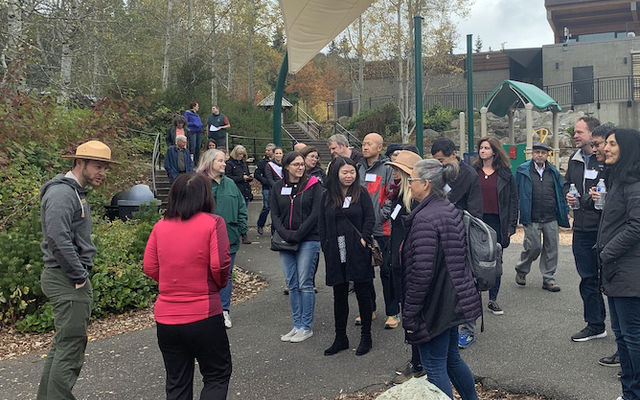 A park ranger meets with the Bellevue Essentials class of 2019 at Lewis Creek Park.