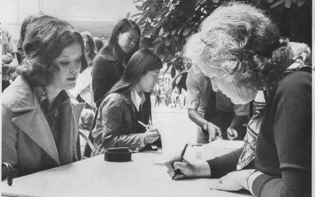 Women voting at table