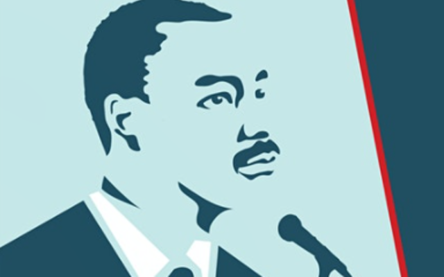 Illustration of Martin Luther King Jr. in front of a microphone