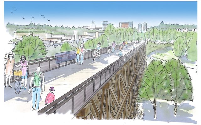Rendering of the planned Eastrail over the Wilburton Trestle.