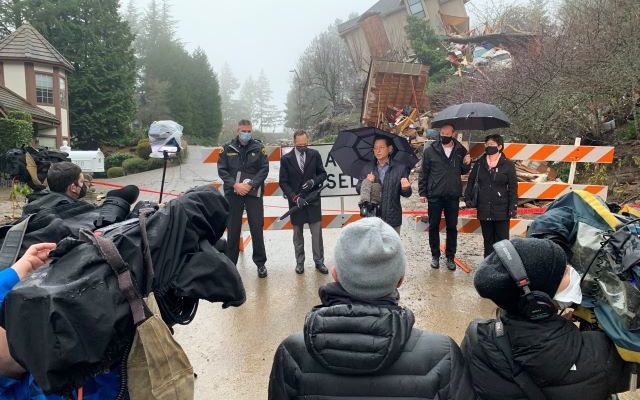 City officials address media at site of landslide in Somerset