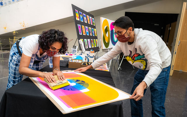 Artist Neha Panicker creates works at Bellevue's Bellwether event. Photo by Nate Gowdy