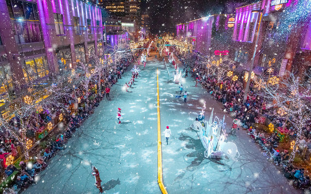 Floats go down Bellevue Way during an evening when it turns to Snowflake Lane. Photo courtesy of Bellevue Collection