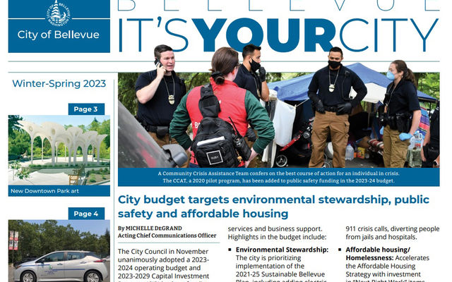 Cover of the Winter-Spring 2023 issue of It's Your City, featuring a picture of the Community Crisis Assistance Team