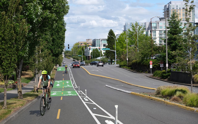 "Bike Bellevue" will include new bike lanes such as this one visualized for Northeast 12th Street downtown.