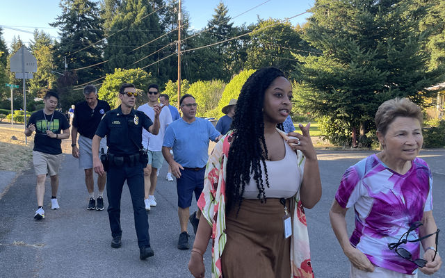 City staff stroll with residents at a Neighborhood Walk in 2023.