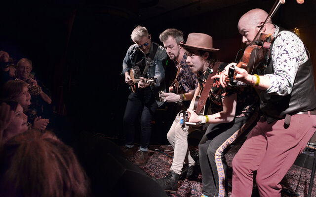 A band performs at Wintergrass.