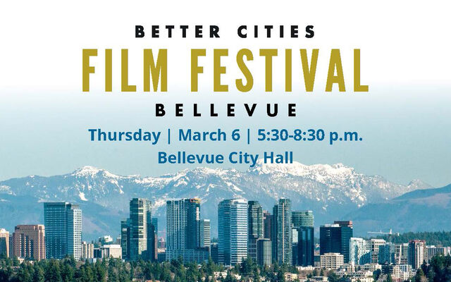Better Cities film festival title appears above the Bellevue skyline.