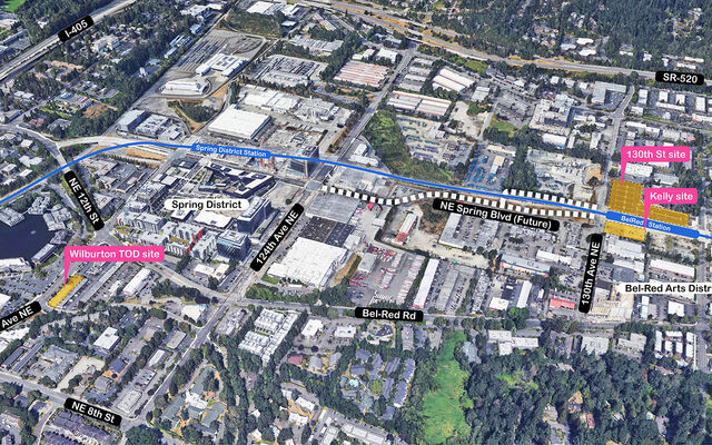 Aerial photo includes all three city-owned parcels for which the city is seeking developers.