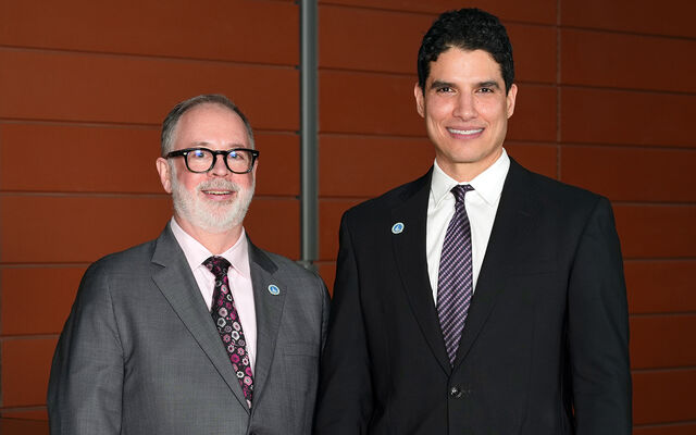 Deputy Mayor Dave Hamilton (left) stands next to Mayor Mo Malakoutian.