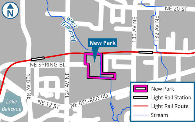 Map of BelRed with the site for the new park outlined in hot pink