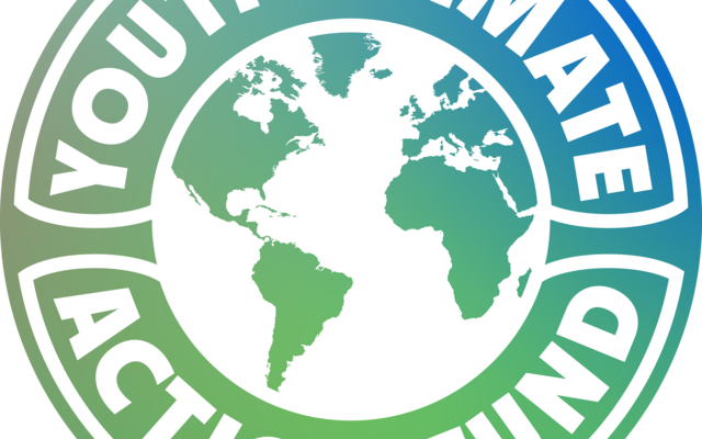 Graphic shows the world with the words "Youth Climate Action Fund" around it in blue and green.