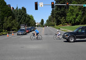 Bellevue's streets and sidewalks are used by people driving, biking and walking.