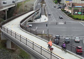 Cyclists use the brand new segment of the Mountains to Sound Greenway, which passes through South Bellevue.
