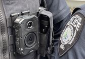 Close-up view of a police body camera