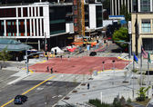 The raised intersection at Northeast Sixth Street can be seen from afar because the pavement is colored.