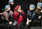 Five women perform in a dress rehearsal of Theatre33's play "Конек-Горбунок (The Little Humpbacked Horse)." Photo by Nina Nikalayeva/Irynka Volkova