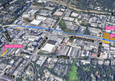 Aerial photo includes all three city-owned parcels for which the city is seeking developers.