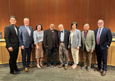 Newly appointed councilmember Vishal Bhargava (fourth from left) poses with the City Council.