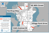 Safe streets evaluation map. Map shows four locations that have been marked with red.