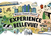Collage of illustrations featuring Bellevue landmarks