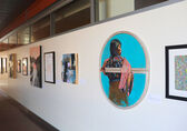 Public art, including "Xela Azul," a collage by Seattle artist Nico Inzerella, is displayed at City Hall.