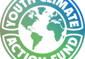 Graphic shows the world with the words "Youth Climate Action Fund" around it in blue and green.