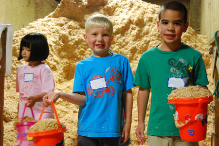 Kids holding buckets