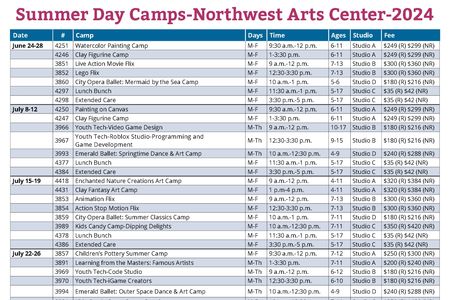 image of summer camp schedule