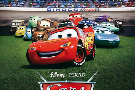 Cars movie poster showing Cars characters smiling