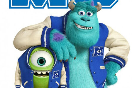Monster's University poster with Mike and Sulley smiling and wearing college jackets.