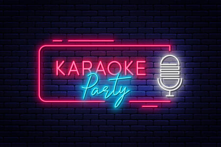 Karaoke party neon signboard. 