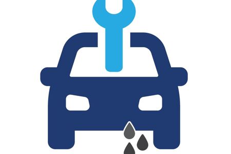 Image of car leaking in a clip art graphic style.