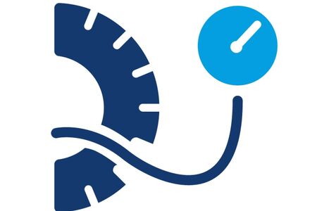 Image of a tire with a tire gauge in a clip art graphic style.