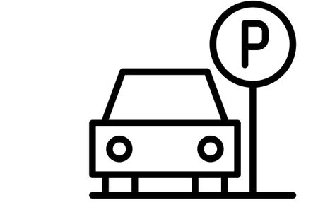 drawing of car parked next to a sign with the word P on it