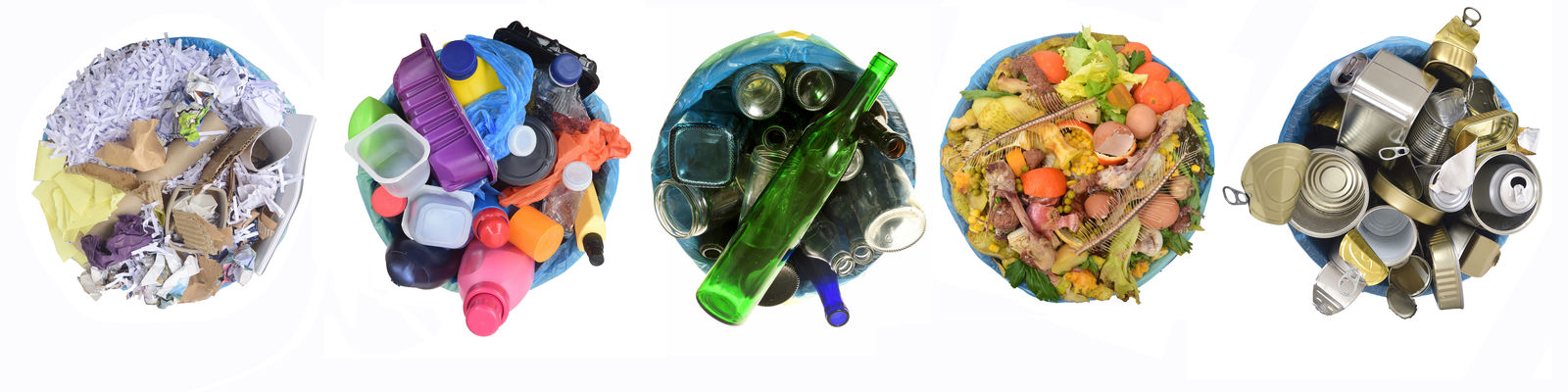 Recyclable materials - paper, plastic, glass, food, metal
